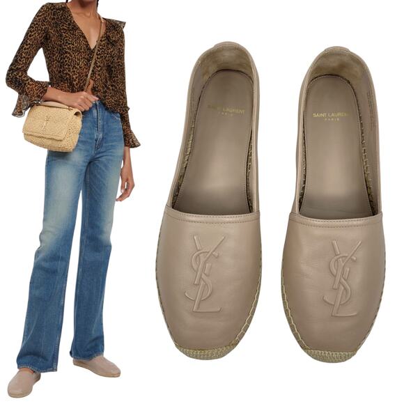 Saint Laurent Logo Monogram Nappa Leather Espadrilles Rose Poudre Size 38 - Picture 3 of 16